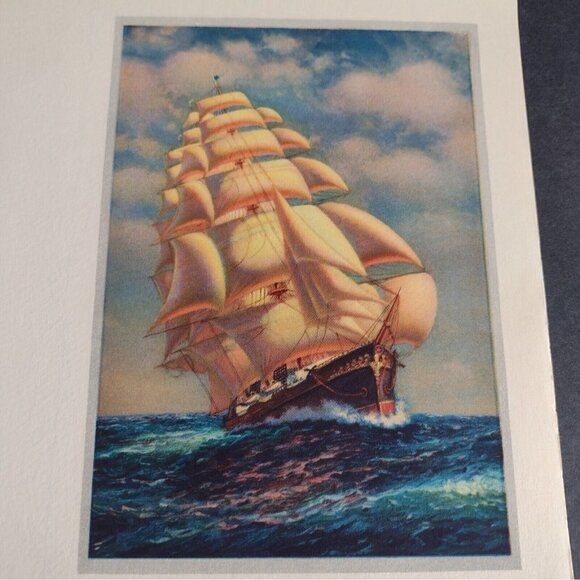 Vintage Litho Lithograph USA GLCO Print The Red Star Clipper Ship Nautical - Picture 2 of 4